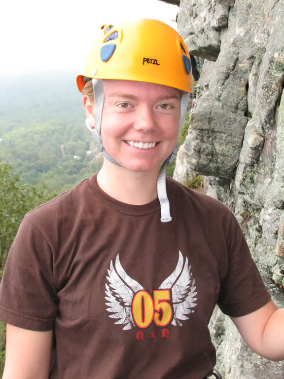 Kristin at the first belay on Maria. (Category:  Rock Climbing)