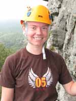 Kristin at the first belay on Maria. (Category:  Rock Climbing)