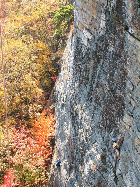 Aramy leading the first pitch of Modern Times. (Category:  Rock Climbing)