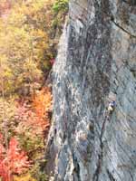Aramy leading the first pitch of Modern Times. (Category:  Rock Climbing)