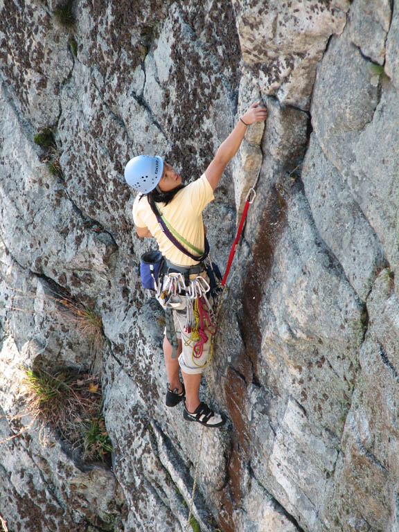 Aramy leading the first pitch of Modern Times. (Category:  Rock Climbing)