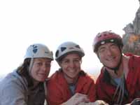 Sarah, Danica and me on the High E belay ledge. (Category:  Rock Climbing)