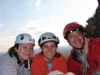 Sarah, Danica and me on the High E belay ledge. (Category:  Rock Climbing)