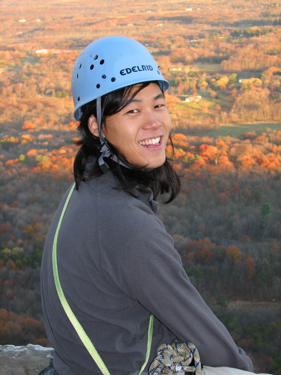 Aramy at the top of Shockley's Ceiling. (Category:  Rock Climbing)