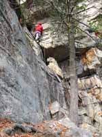 Starting to lead the direct variation on the third pitch of Thin Slabs. (Category:  Rock Climbing)