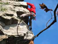 Finishing the traverse on the direct variation to the third pitch of Thin Slabs. (Category:  Rock Climbing)