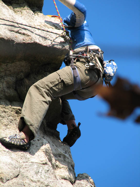 Kristin following Thin Slabs Direct. (Category:  Rock Climbing)