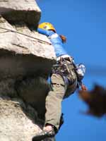 Kristin following Thin Slabs Direct. (Category:  Rock Climbing)