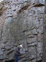 Carla getting ready to climb Bucketland at Hidden Rocks. (Category:  Rock Climbing)