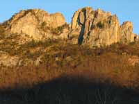 The west face of Seneca at sunset. (Category:  Rock Climbing)