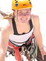 Kristin reaching the top of Mike's Books, Intersection Rock. (Category:  Rock Climbing)