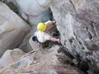 Aramy leading Zig Zag at Intersection Rock. (Category:  Rock Climbing)