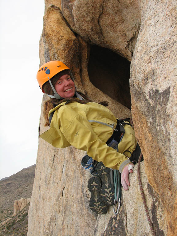 Kristin playing in the huge hueco just above the first belay on Walk on the Wild Side. (Category:  Rock Climbing)