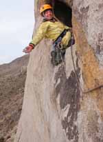 Kristin playing in the huge hueco just above the first belay on Walk on the Wild Side. (Category:  Rock Climbing)