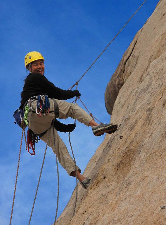 Aramy prussiking up Walk on the Wild Side. (Category:  Rock Climbing)