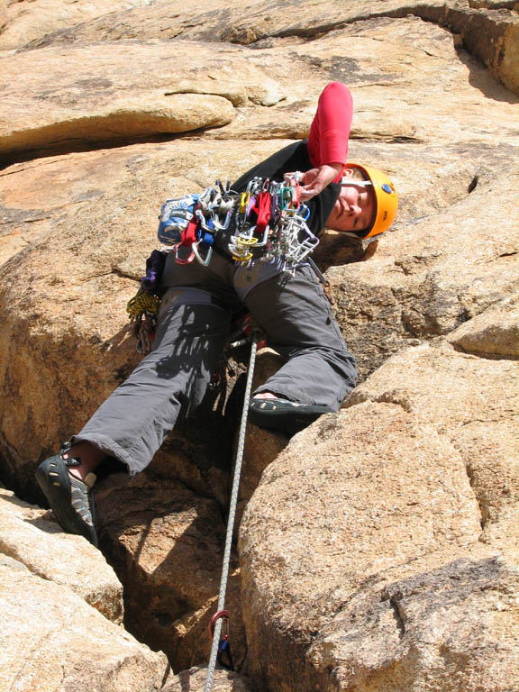 Kristin leading the first pitch of The Swift, Lost Horse Wall. (Category:  Rock Climbing)