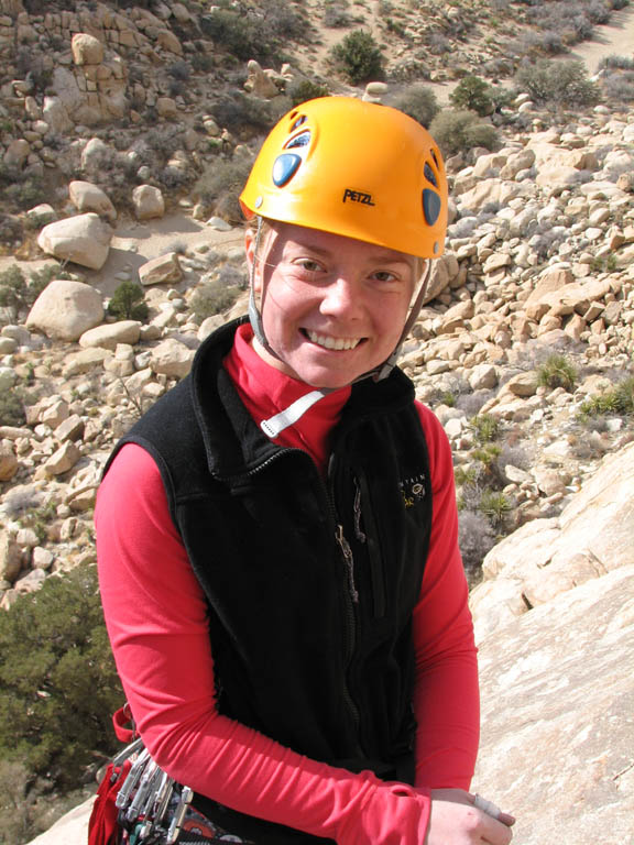 Kristin after leading the second pitch of The Swift, Lost Horse Wall. (Category:  Rock Climbing)