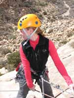 Kristin belaying Aramy up the second pitch of The Swift, Lost Horse Wall. (Category:  Rock Climbing)