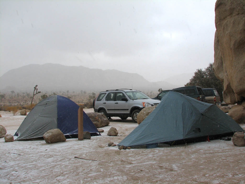 We wake to snow in Hidden Valley. (Category:  Rock Climbing)