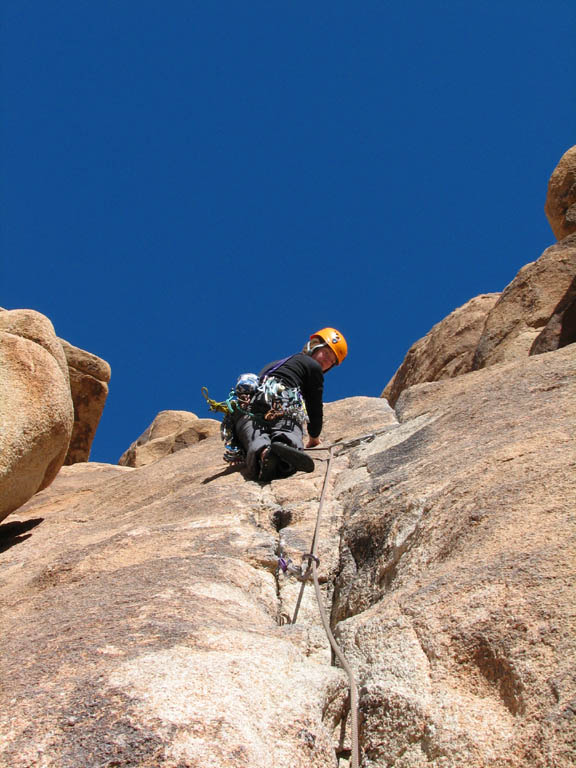 Kristin leading the first pitch of Duchess, Feudal Wall. (Category:  Rock Climbing)