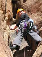 Kristin leading the second pitch of Duchess, Feudal Wall. (Category:  Rock Climbing)