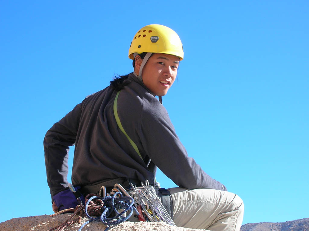 Aramy at the top of Monaco, Feudal Wall. (Category:  Rock Climbing)