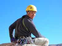 Aramy at the top of Monaco, Feudal Wall. (Category:  Rock Climbing)