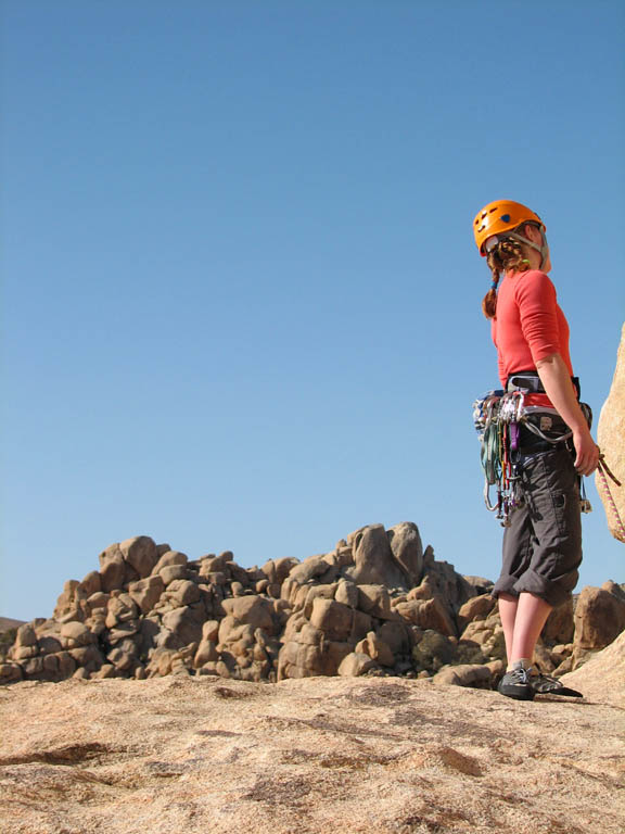 Kristin starting the second pitch of Mike's Books, Intersection Rock. (Category:  Rock Climbing)