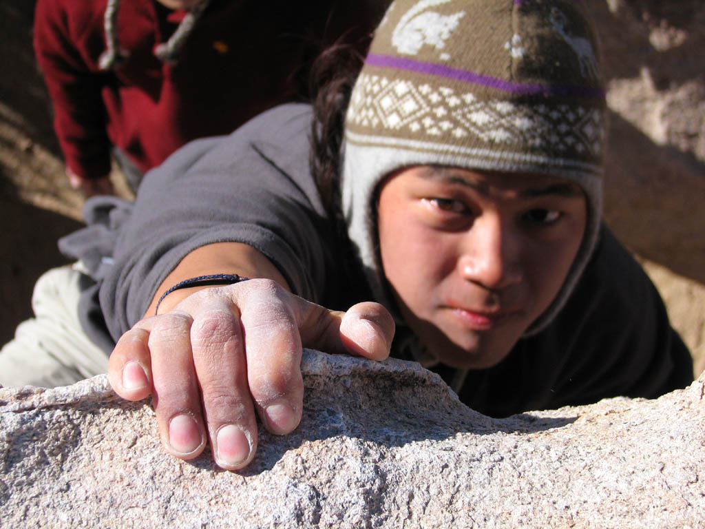 Aramy sending Chuckawalla. (Category:  Rock Climbing)