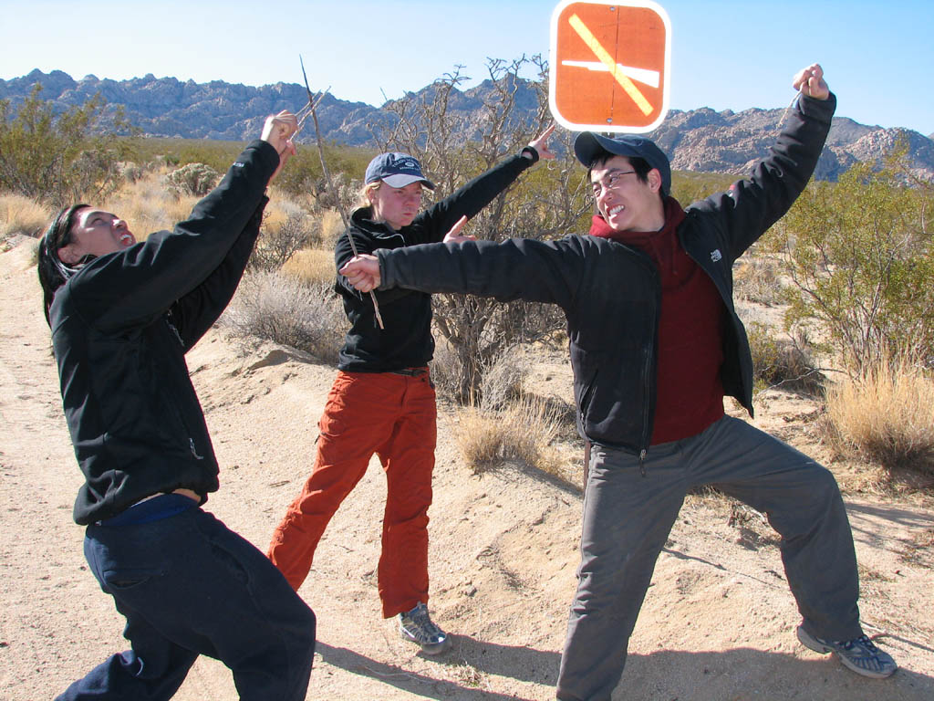 Can't you boys read the sign?  No Sticks Allowed! (Category:  Rock Climbing)