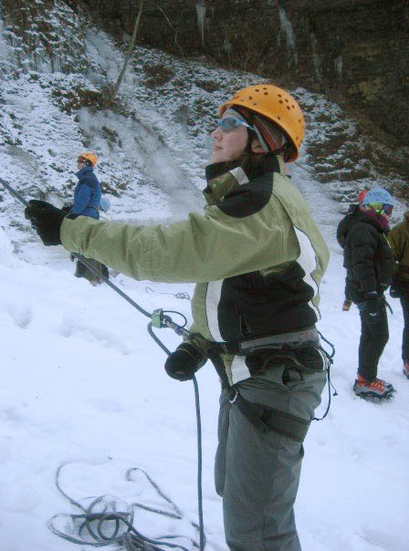 Jess belaying (Category:  Ice Climbing)