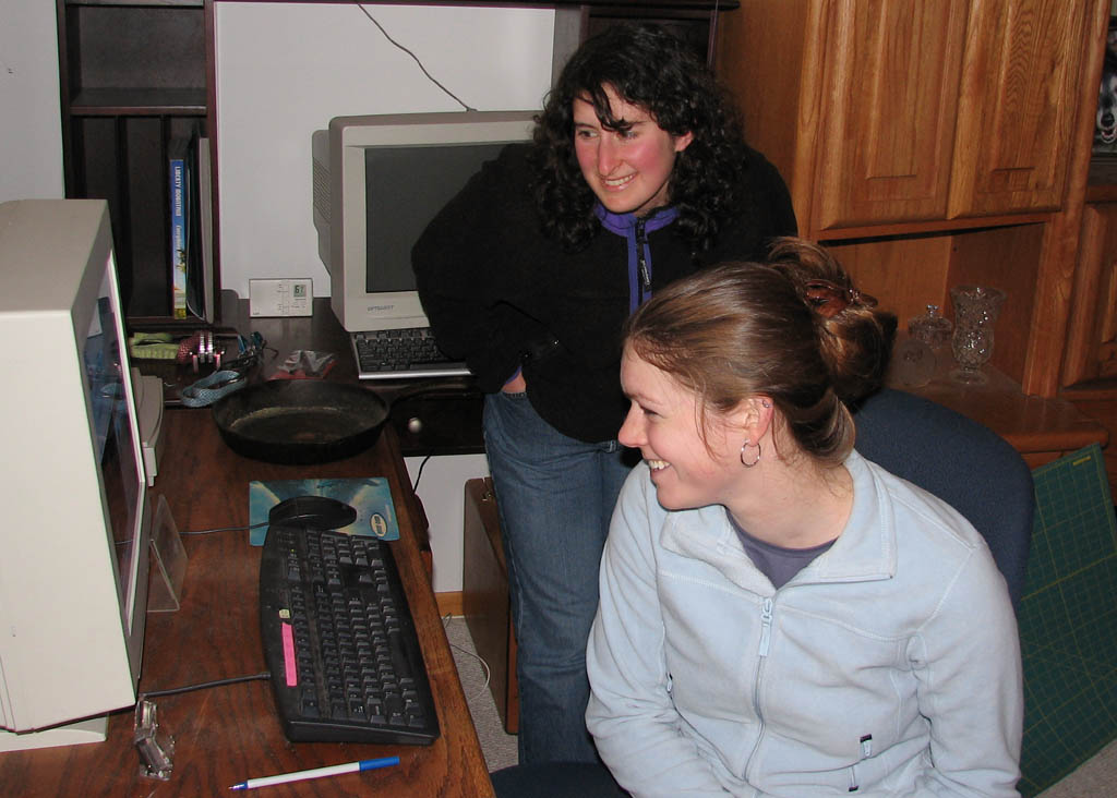 Marci and Kara watching youtube. (Category:  Party)