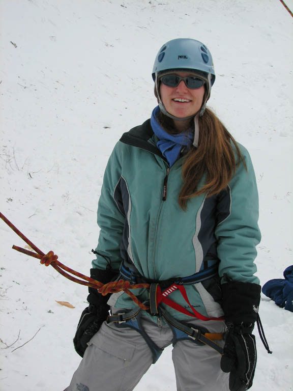 Anna getting ready to climb. (Category:  Ice Climbing)