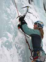 Anna climbing Mate, Spawn and Die. (Category:  Ice Climbing)