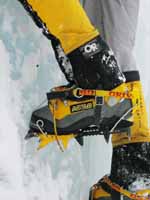 Yellow gaiters, boots and crampons. (Category:  Ice Climbing)