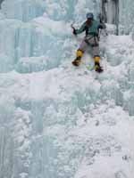 Anna climbing Mate, Spawn and Die. (Category:  Ice Climbing)