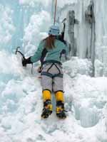 Anna climbing Mate, Spawn and Die. (Category:  Ice Climbing)