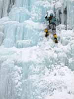 Anna climbing Mate, Spawn and Die. (Category:  Ice Climbing)