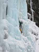 Anna climbing Mate, Spawn and Die. (Category:  Ice Climbing)