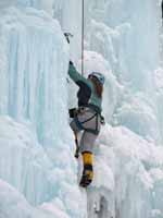 Anna climbing Mate, Spawn and Die. (Category:  Ice Climbing)