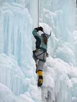 Anna climbing Mate, Spawn and Die. (Category:  Ice Climbing)