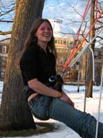 Anna with her new motion lanyard.  Nice sunset on the Arts Quad. (Category:  Tree Climbing)