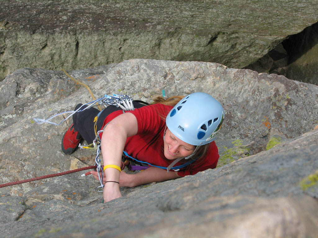 Anna following the second pitch of Bedtime for Bonzo. (Category:  Rock Climbing)