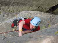 Anna following the second pitch of Bedtime for Bonzo. (Category:  Rock Climbing)