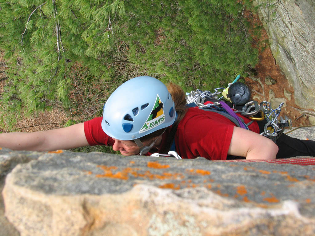 Anna following the second pitch of Bedtime for Bonzo. (Category:  Rock Climbing)