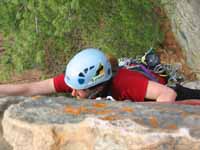 Anna following the second pitch of Bedtime for Bonzo. (Category:  Rock Climbing)