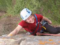 Anna following the second pitch of Bedtime for Bonzo. (Category:  Rock Climbing)