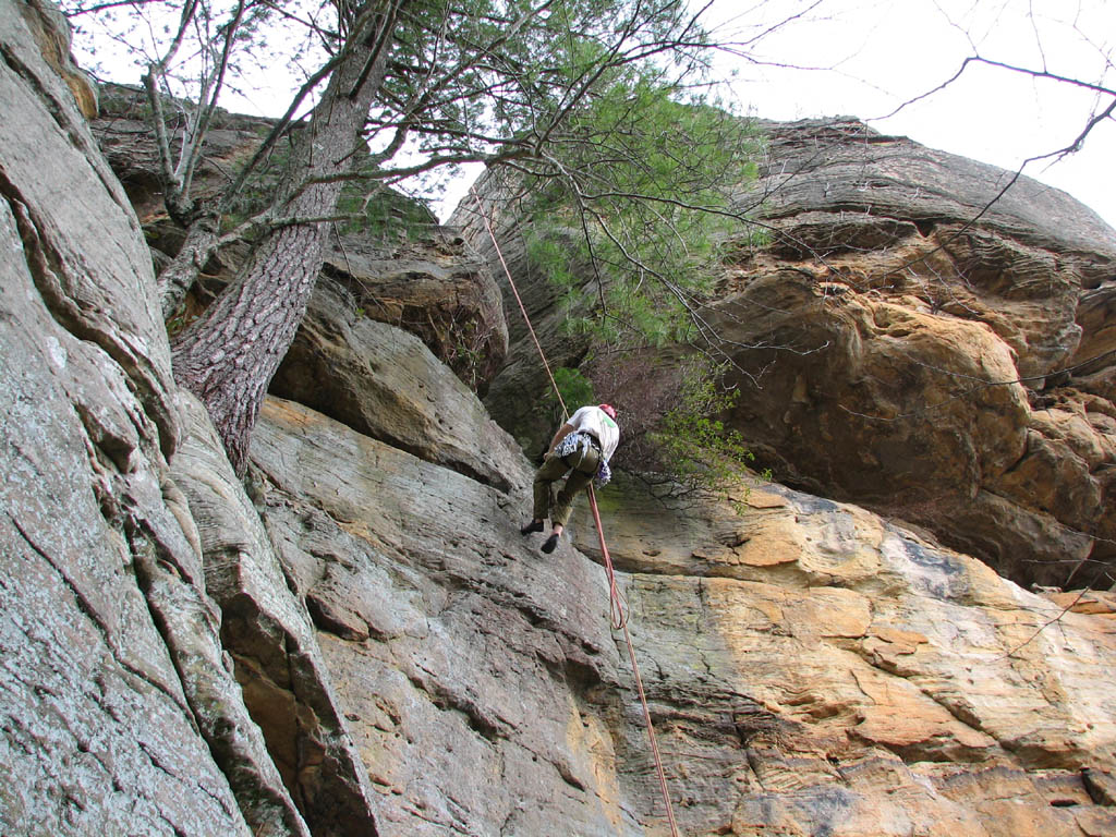 Ascending stuck rappel ropes on Bedtime for Bonzo. (Category:  Rock Climbing)