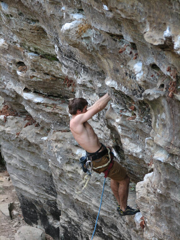 Kyle leading Convicted. (Category:  Rock Climbing)