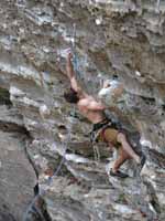 Kyle leading Convicted. (Category:  Rock Climbing)